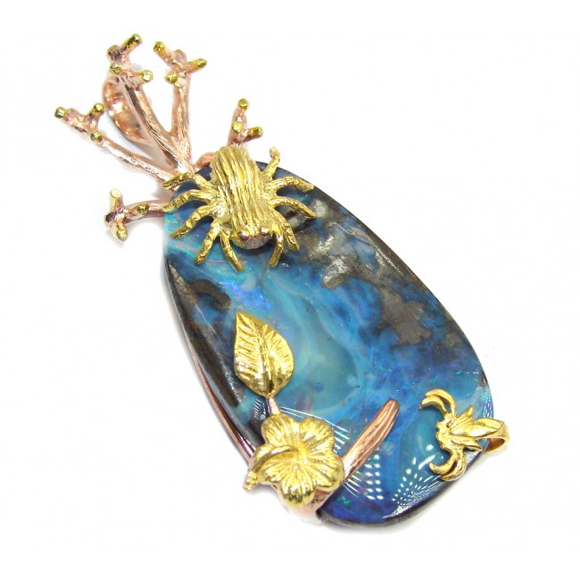 Beautiful AAA+ Australian Boulder Opal, Rose & Gold Plated Sterling Silver Pendant