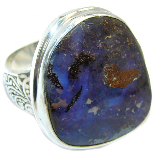 Classic Beauty Australian Boulder Opal Sterling Silver Ring s. 9 1/4