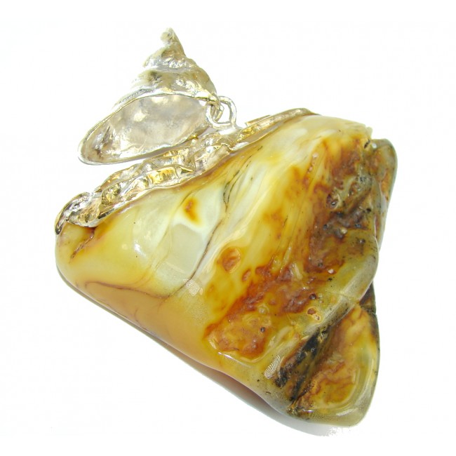 Huge! Incredible AAA Brown Baltic Polish Amber, Gold Plated Sterling Silver Pendant