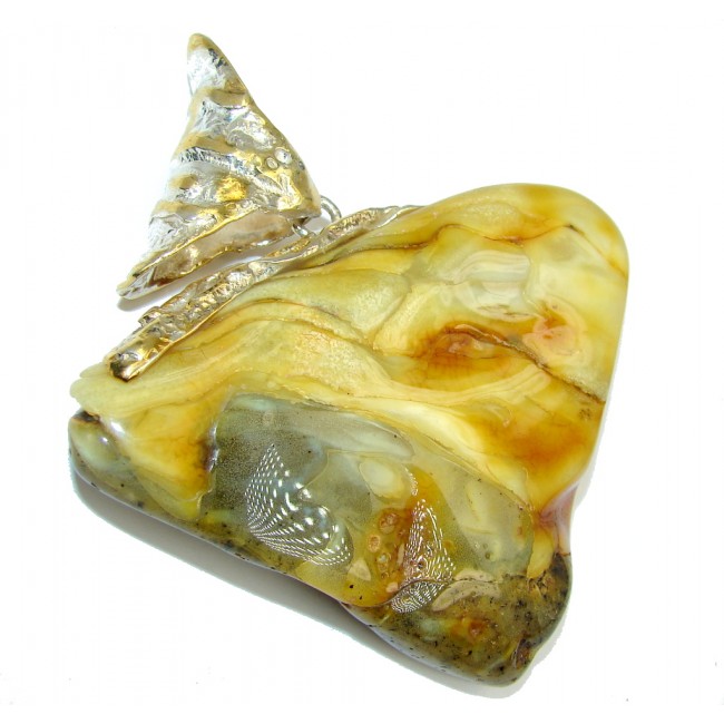 Huge! Incredible AAA Brown Baltic Polish Amber, Gold Plated Sterling Silver Pendant