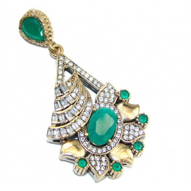 Perfect created Emerald & White Topaz Sterling Silver Pendant