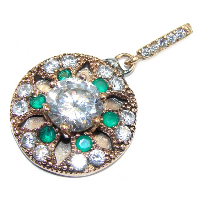 Perfect created Emerald & White Topaz Sterling Silver Pendant