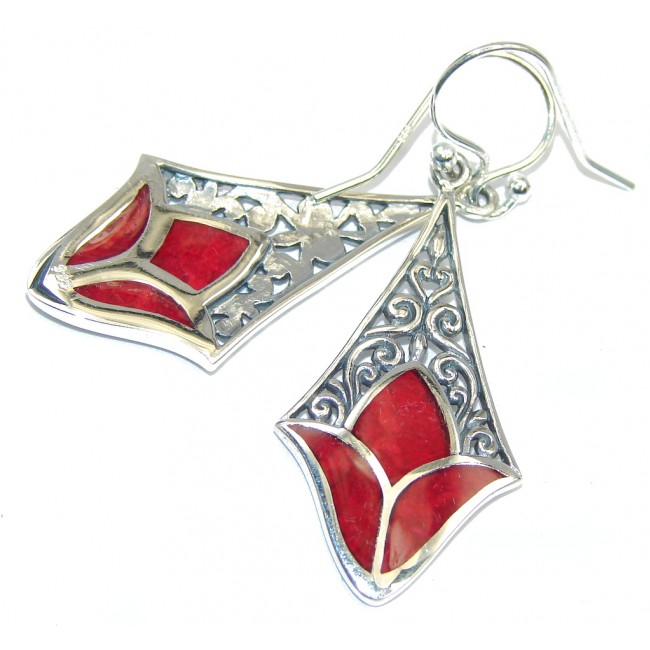 Just Lovely! Red Fossilized Coral Sterling Silver earrings