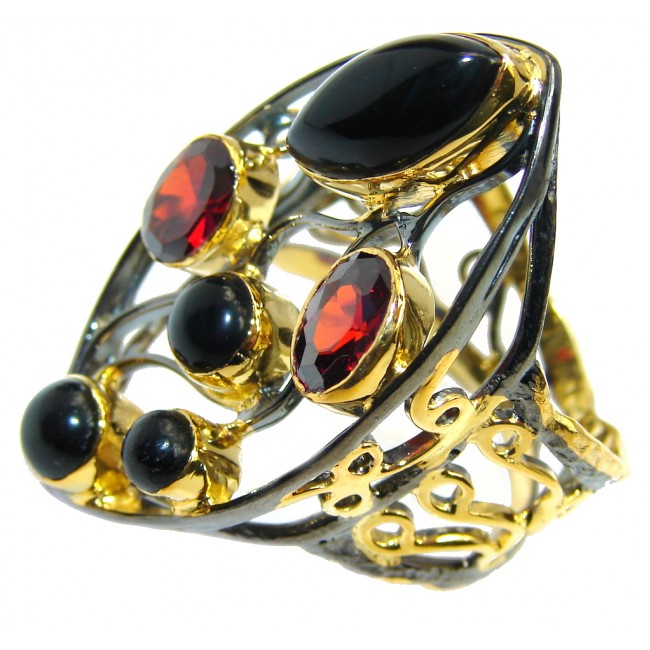 Posh Garnet Onyx Gold Rhodium plated over Sterling Silver Ring s. 8 1/2