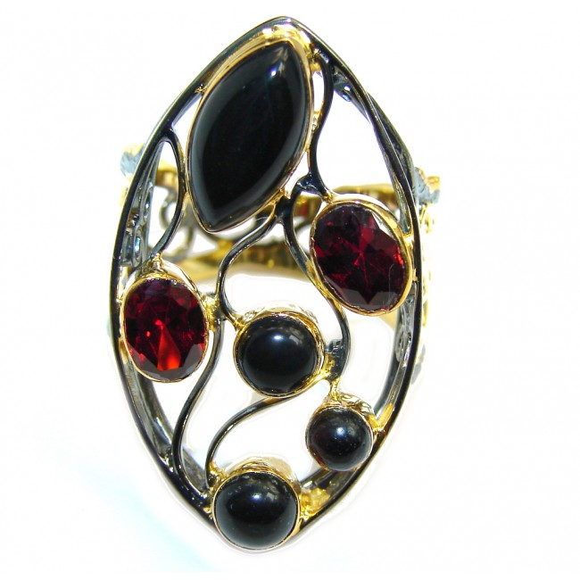 Posh Garnet Onyx Gold Rhodium plated over Sterling Silver Ring s. 8 1/2