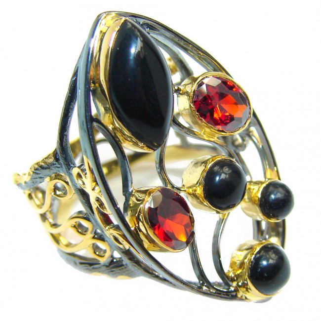 Posh Garnet Onyx Gold Rhodium plated over Sterling Silver Ring s. 8 1/2