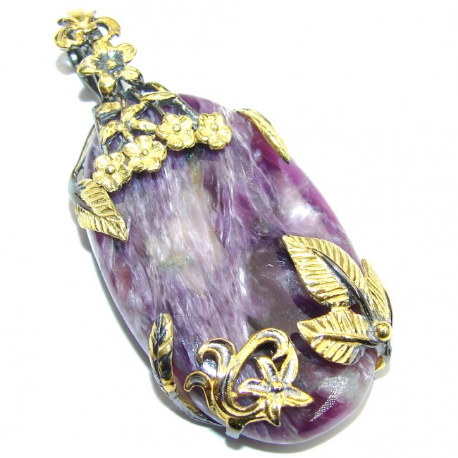 Purple Garden AAA Purple Siberian Charoite Gold Plated, Rhodium Plated Sterling Silver Pendant