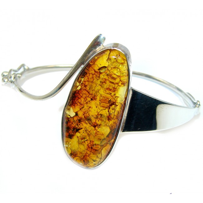 Gorgeous Modern Polish Amber Sterling Silver Bracelet / Cuff