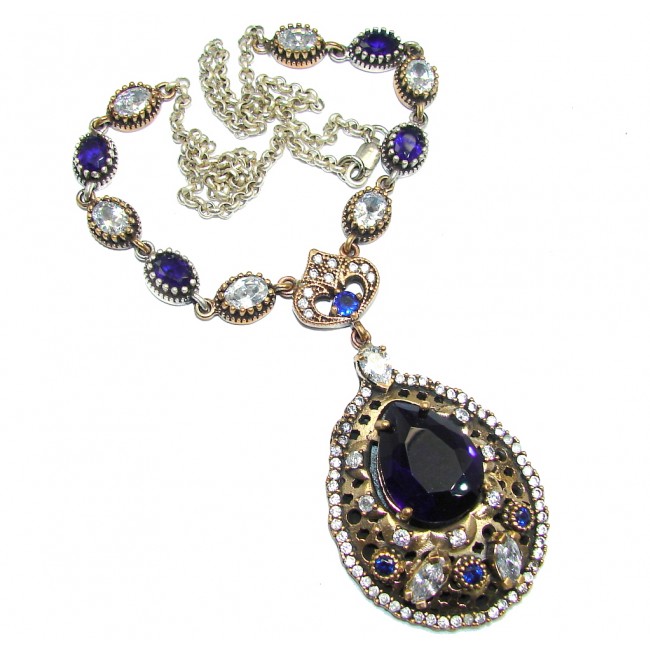 Victorian Style! Created Alexandrite & White Topaz Sterling Silver necklace