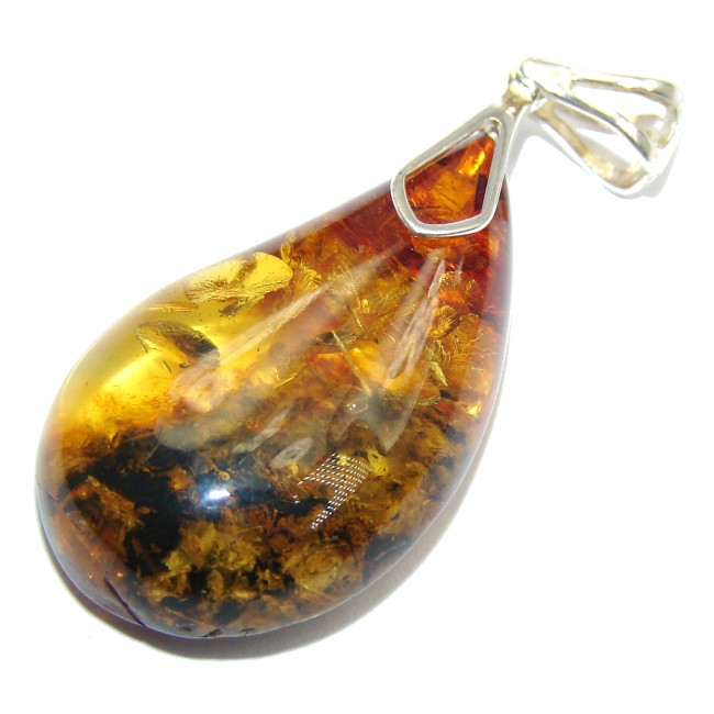 Delicate AAA Baltic Polish Amber Sterling Silver Pendant