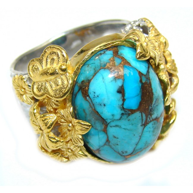 Amazing AAA Genuine Copper vains in Turquoise Two Tones Sterling Silver ring s. 7