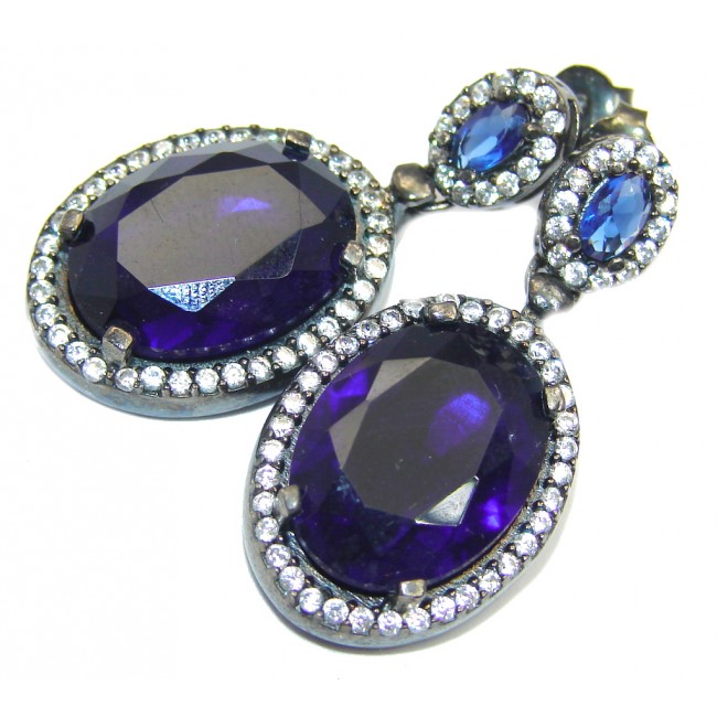 Victorian Style created Sapphire Ruby Sterling Silver Earrings