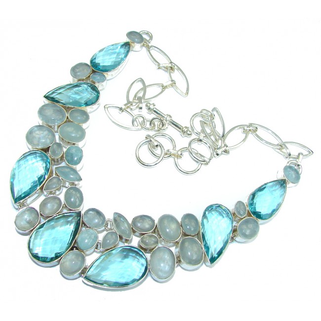 Huge Caribbean Blue Quartz & Aquamarine Sterling Silver necklace ...