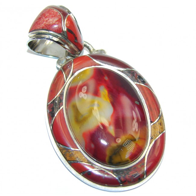 Natural Orange Australian Mookaite Sterling Silver Pendant