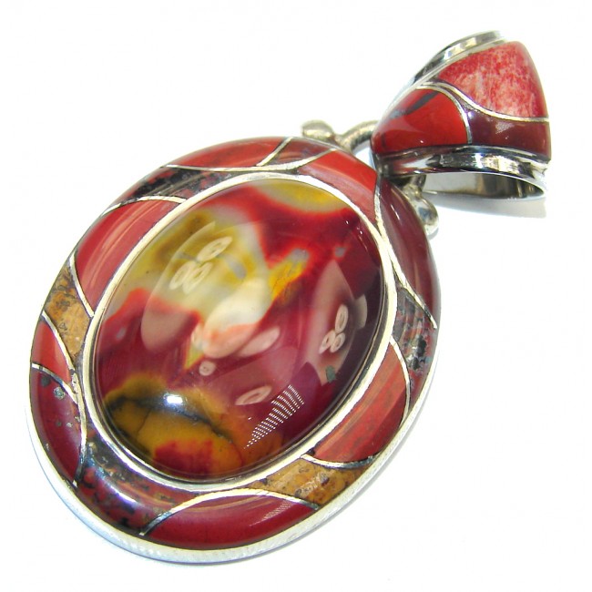 Natural Orange Australian Mookaite Sterling Silver Pendant