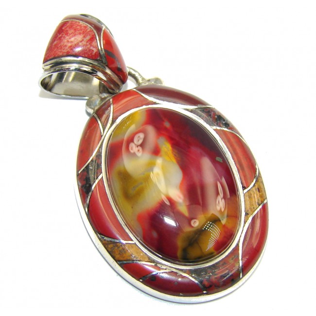 Natural Orange Australian Mookaite Sterling Silver Pendant