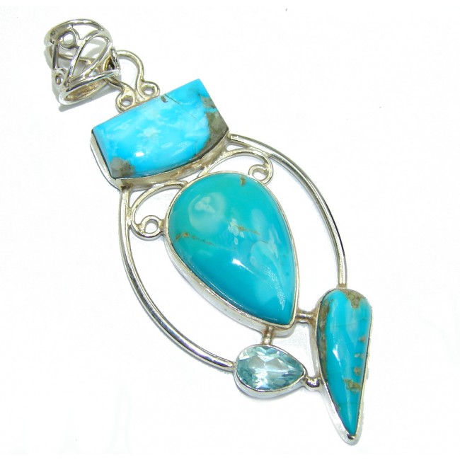 AAA Sleeping Beauty Blue Turquoise Sterling Silver Pendant