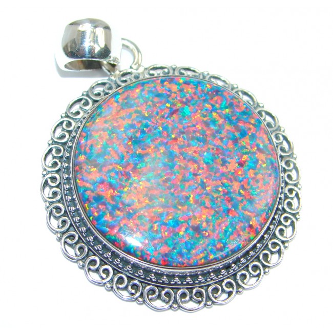 Luxurious Lab. created Fire Opal Sterling Silver handmade Pendant