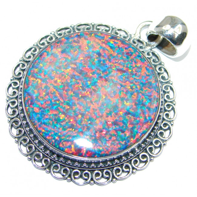 Luxurious Lab. created Fire Opal Sterling Silver handmade Pendant