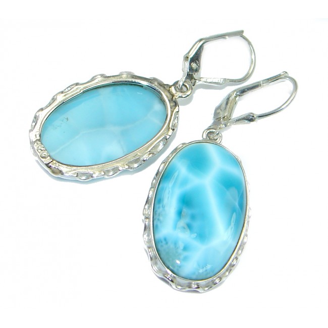 Caribbean Beauty AAA Blue Larimar Sterling Silver handmade earrings