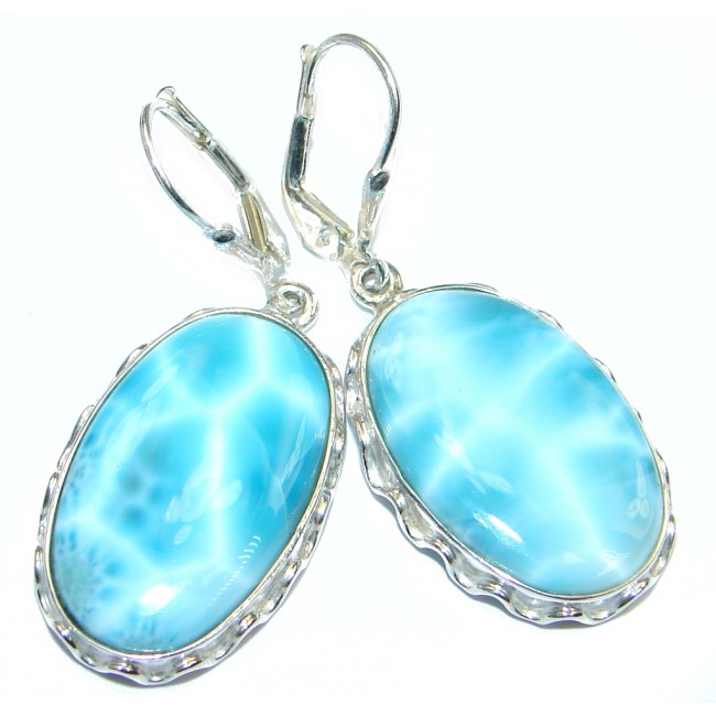 Caribbean Beauty AAA Blue Larimar Sterling Silver handmade earrings