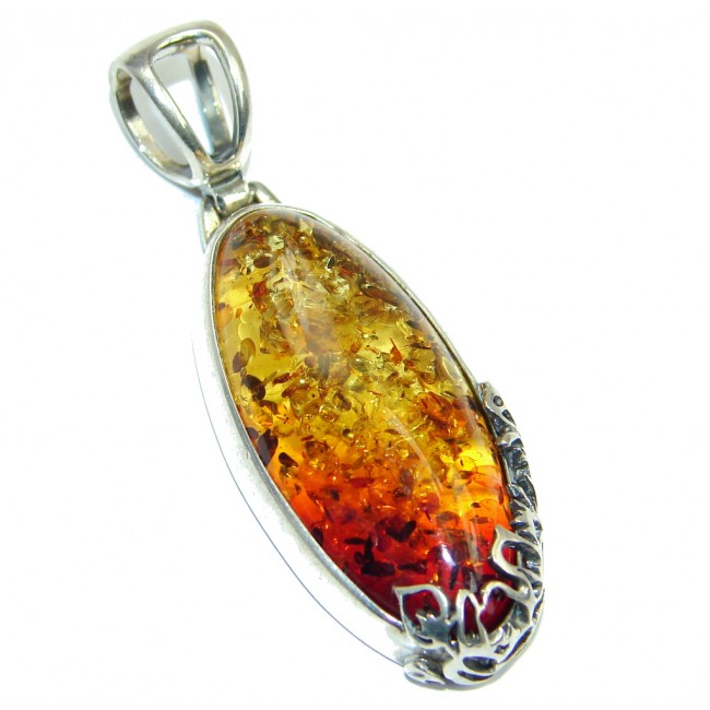 Golden natural Baltic Amber Sterling Silver handmade Pendant