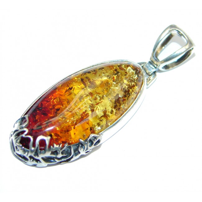 Golden natural Baltic Amber Sterling Silver handmade Pendant