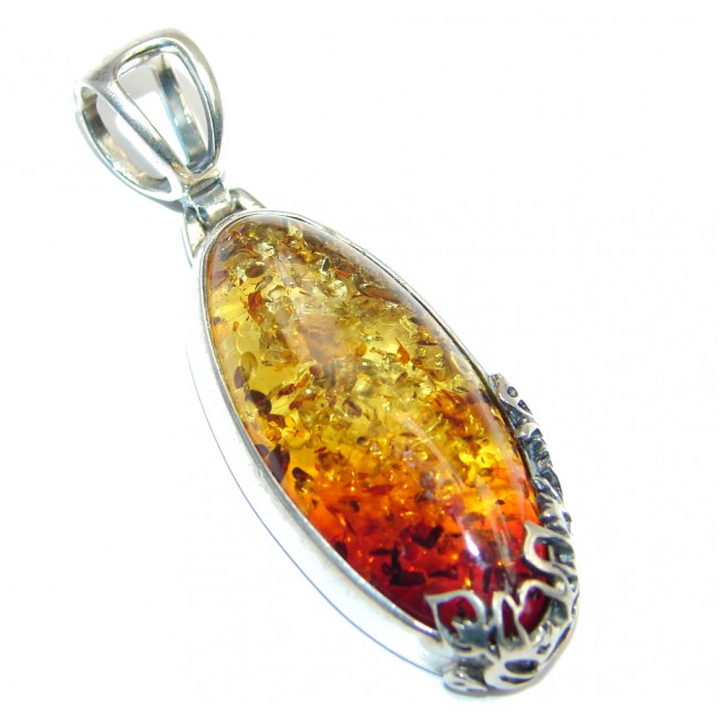 Golden natural Baltic Amber Sterling Silver handmade Pendant