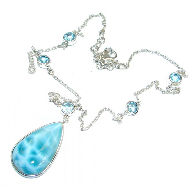 AAA+ Blue Larimar Swiss Blue Topaz Sterling Silver necklace