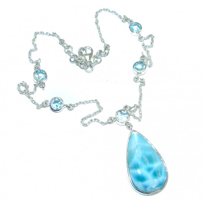 AAA+ Blue Larimar Swiss Blue Topaz Sterling Silver necklace