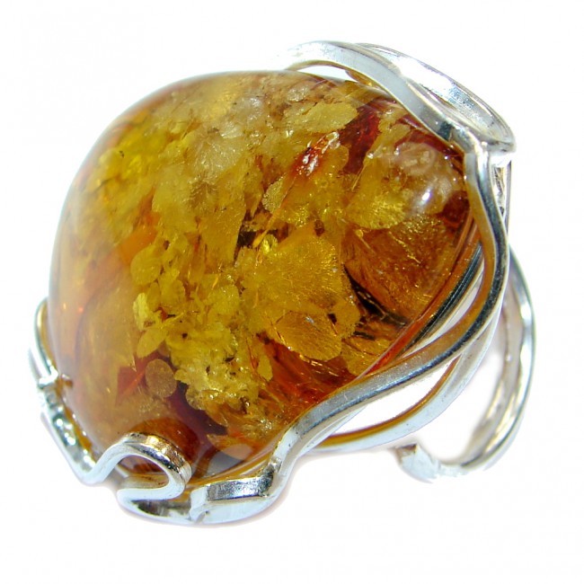 Chunky Genuine Polish Amber Sterling Silver Ring size adjustable