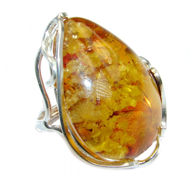 Chunky Genuine Polish Amber Sterling Silver Ring size adjustable