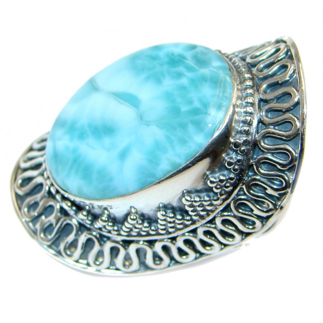 Genuine AAA Blue Larimar Oxidized Sterling Silver handmade Ring size adjustable