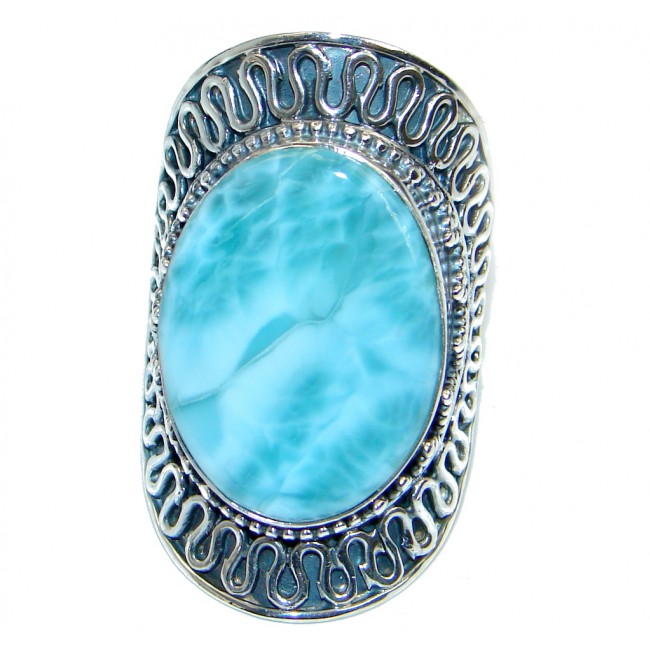 Genuine AAA Blue Larimar Oxidized Sterling Silver handmade Ring size adjustable