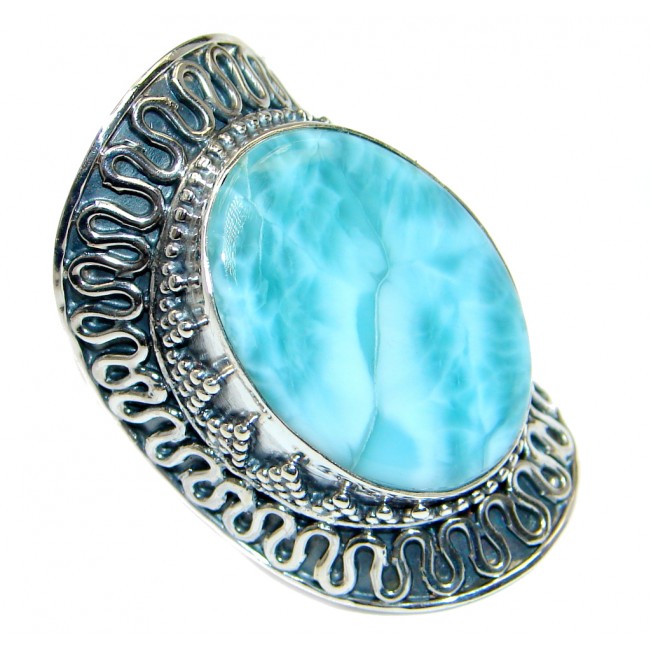 Genuine AAA Blue Larimar Oxidized Sterling Silver handmade Ring size adjustable