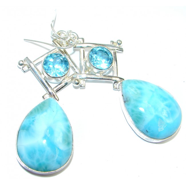 AAA Blue Larimar Swiss Blue Topaz Sterling Silver handmade earrings