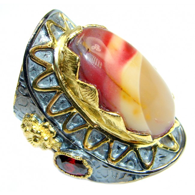 Huge Style Mookaite Jasper Gold Rhodium Plated over Sterling Silver Ring s. 8