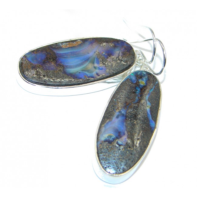 Classy Design Australian Boulder Opal Sterling Silver handmade earrings