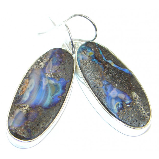 Classy Design Australian Boulder Opal Sterling Silver handmade earrings