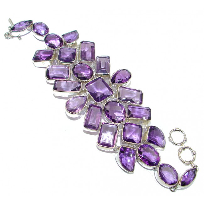 Chunky created Faceted Amethyst Sterling Silver handmade Bracelet