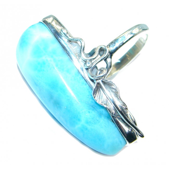 Huge Genuine AAA Larimar Sterling Silver handmade Ring size adjustable