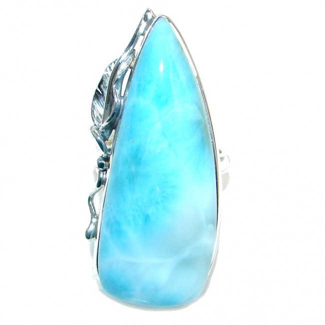 Huge Genuine AAA Larimar Sterling Silver handmade Ring size adjustable