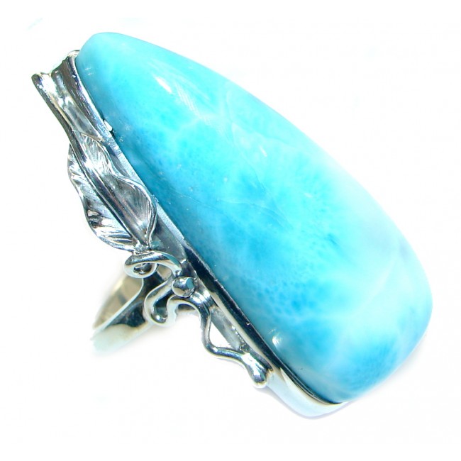 Huge Genuine AAA Larimar Sterling Silver handmade Ring size adjustable