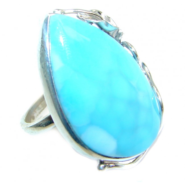 Genuine AAA Larimar Sterling Silver handmade Ring size adjustable ...