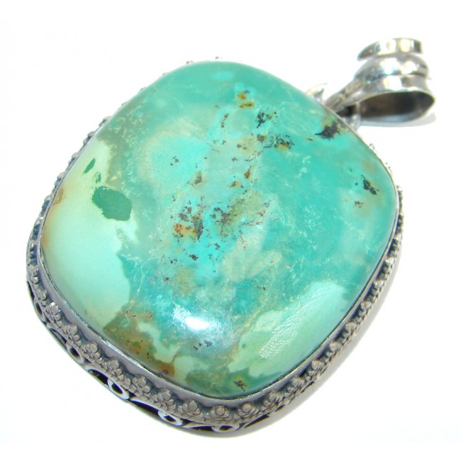 Carico Lake Lime Green Turquoise Sterling Silver handmade Pendant