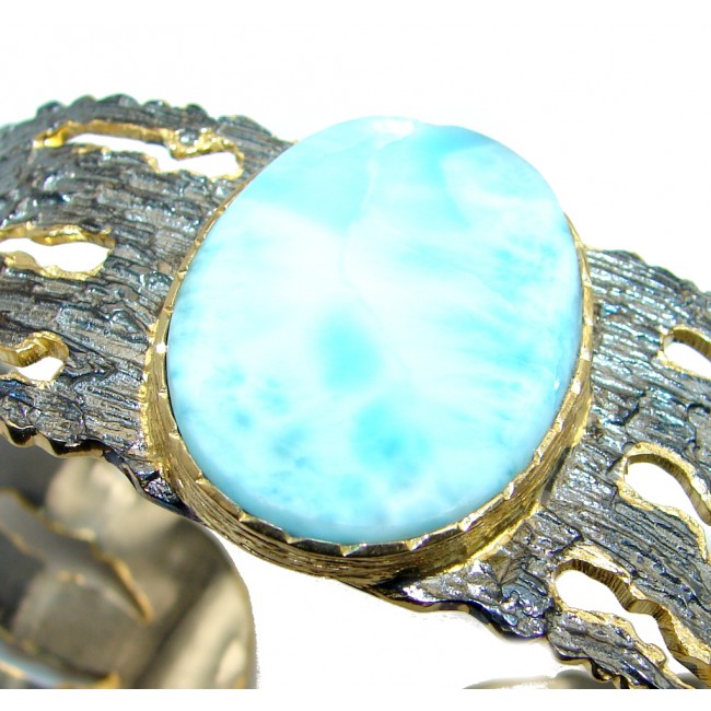 Chunky Blue Larimar Gold Rhodium plated over Sterling Silver Bracelet / Cuff