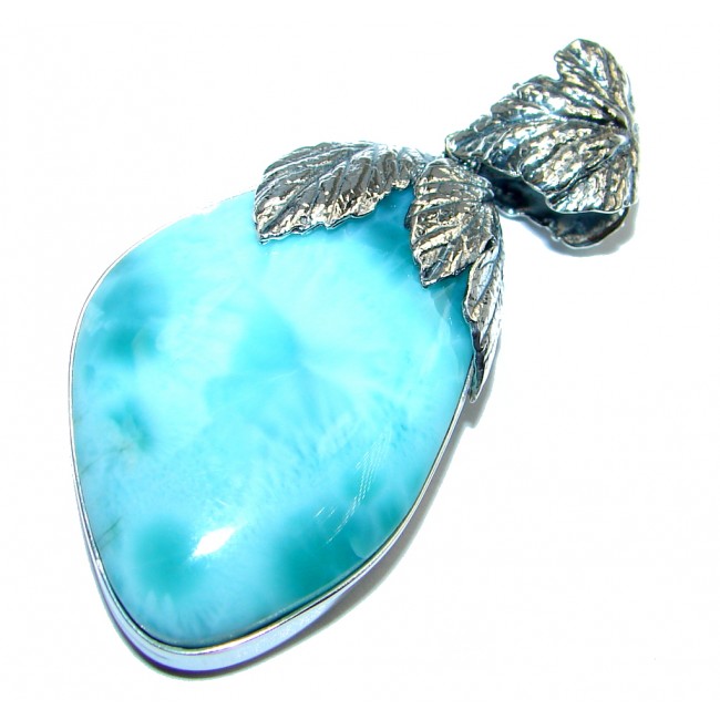 Vintge Style genuine Larimar Oxidized Sterling Silver handmade Pendant