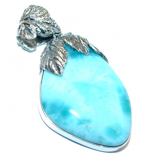 Vintge Style genuine Larimar Oxidized Sterling Silver handmade Pendant