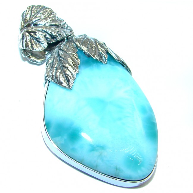 Vintge Style genuine Larimar Oxidized Sterling Silver handmade Pendant