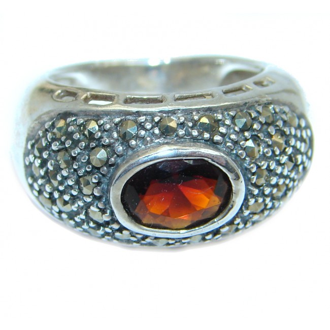 Genuine Garnet Marcasite Sterling Silver ring size 6